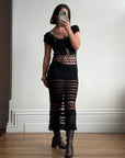 Vintage 70s Crochet Knit Cap Sleeve Midi Dress
