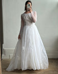 Vintage 50s Basque Waist Sheer Floral Wedding Dress