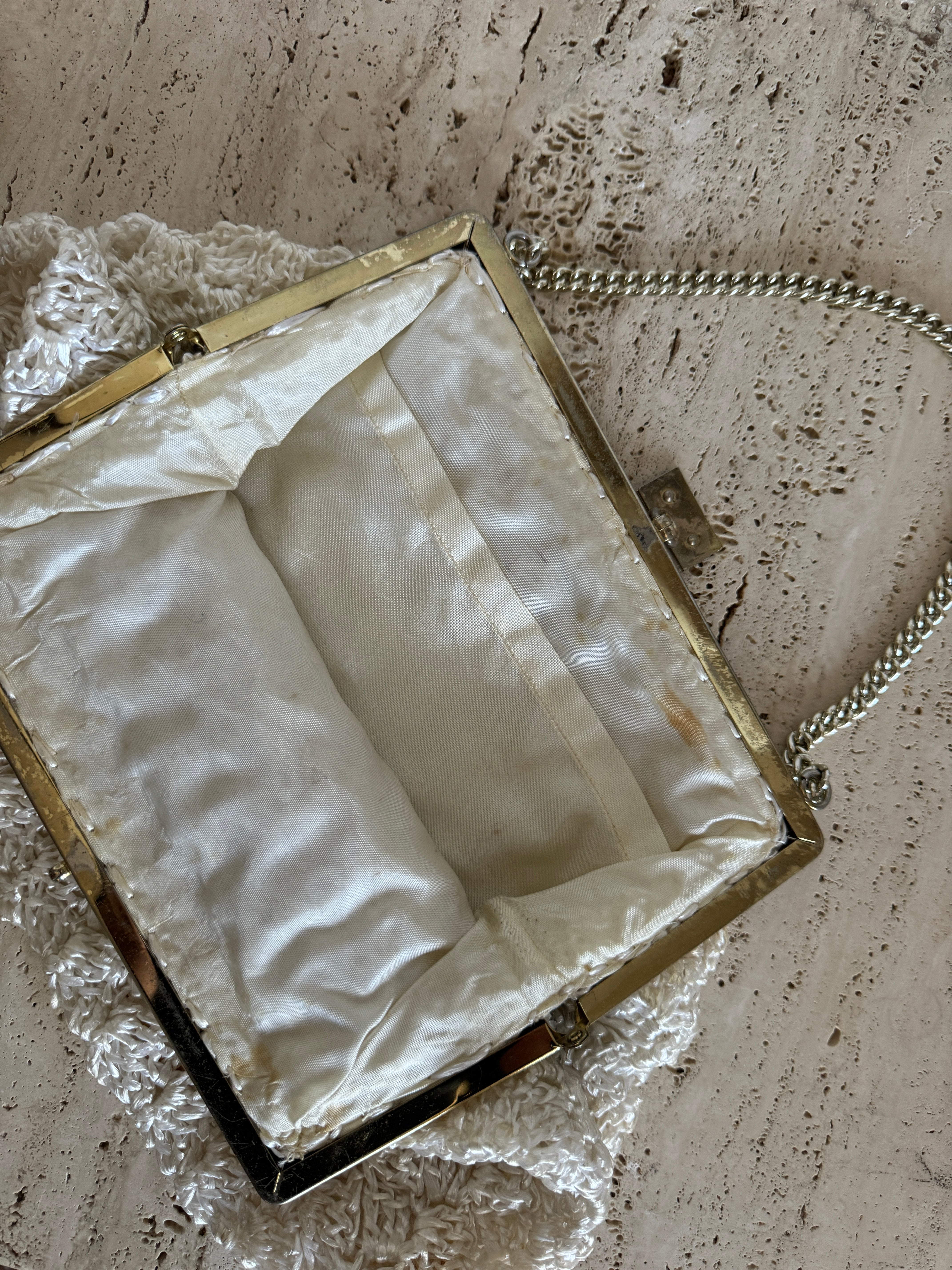 Vintage Woven Handbag With Silver Chain