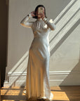 Vintage 40s Liquid Satin Wedding Gown Jester Lace Neckline