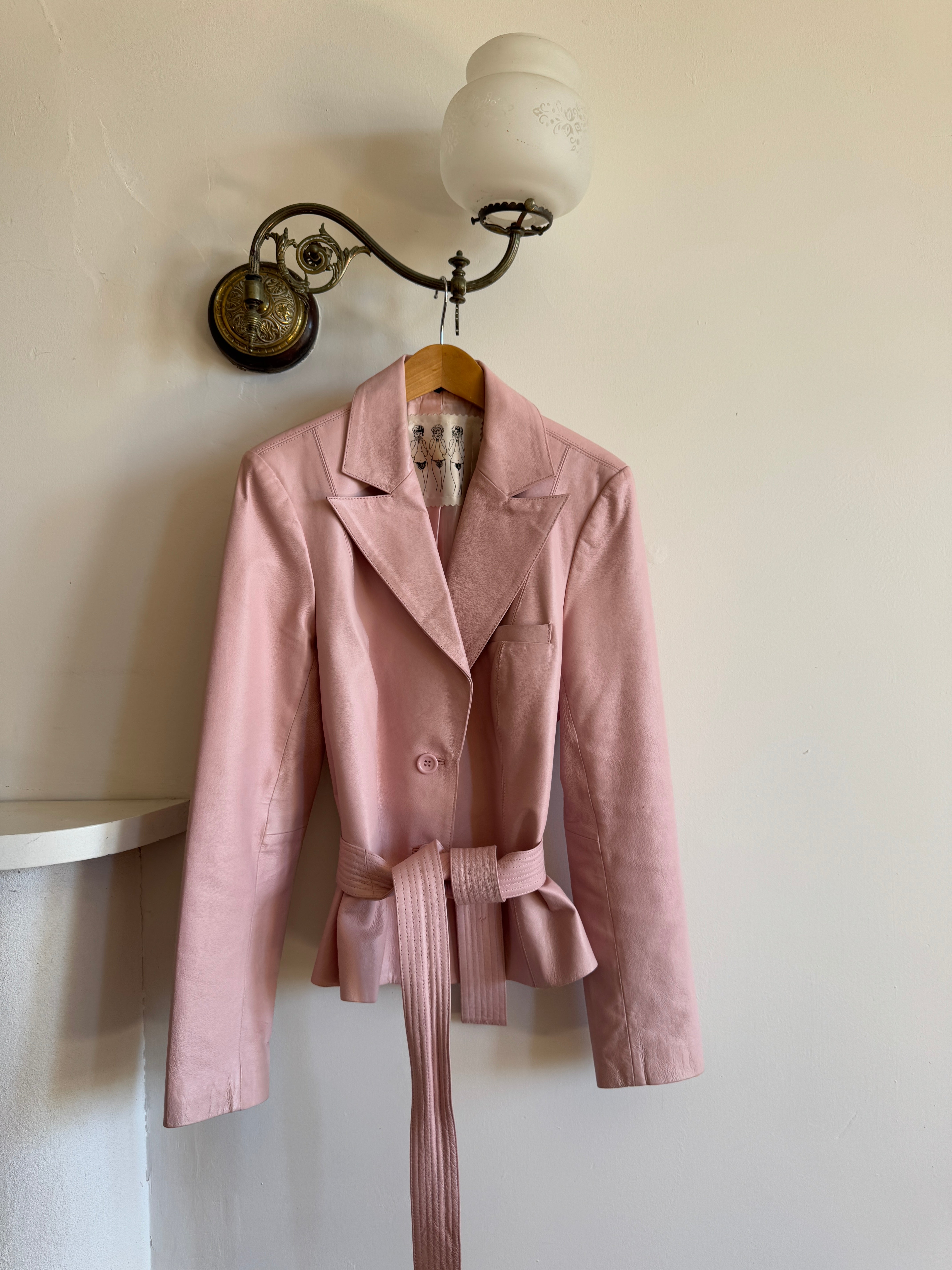 Vintage 90s Mini Trench Leather Jacket Baby Pink