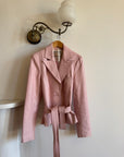 Vintage 90s Mini Trench Leather Jacket Baby Pink