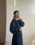 Vintage 80s Giant Collar Chambray Dress Navy