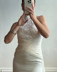 Vintage 90s High Front Lace Midi Dress with Pure Silk Train