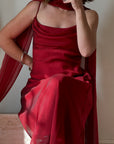 Vintage 90s Red Slip Dress with Skinny Scarf