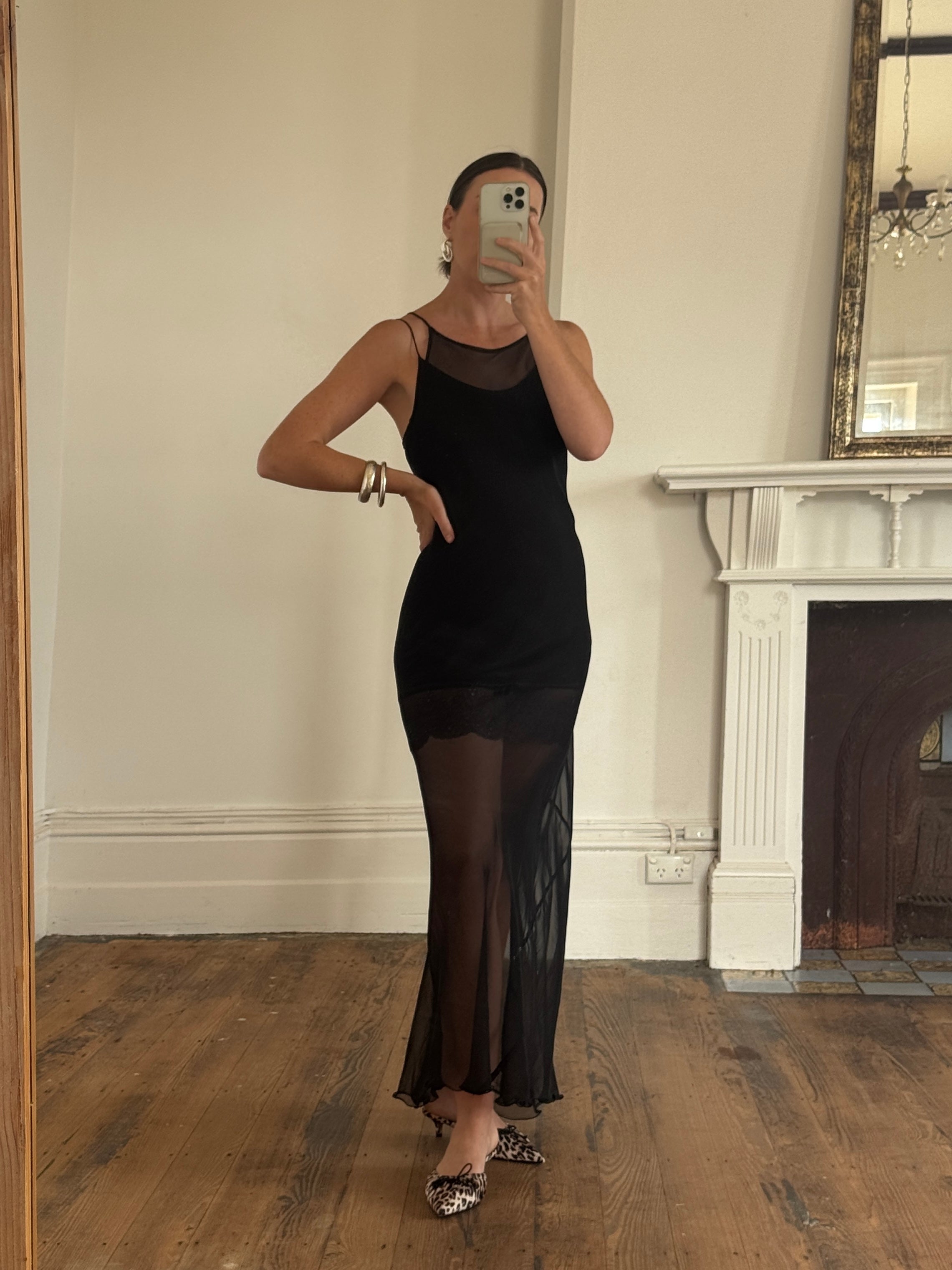 Vintage 90s Archival Jenny Bannister Sheer Slip Dress Noir
