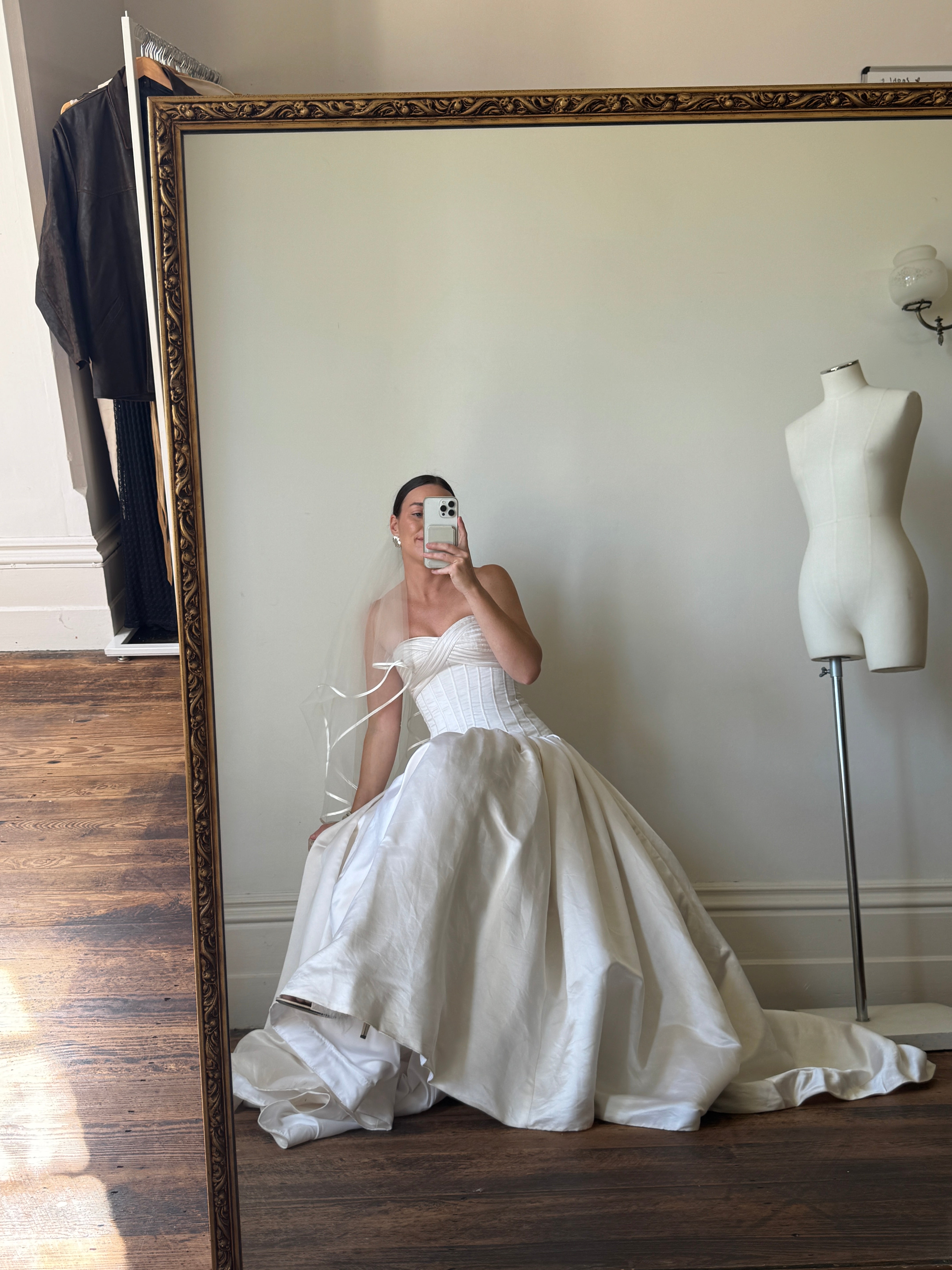 Vintage Y2K Pure Silk Drop Waist Satin Strapless Wedding Gown