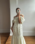Vintage 80s Drop Waist Quilted Wedding Dress Creme