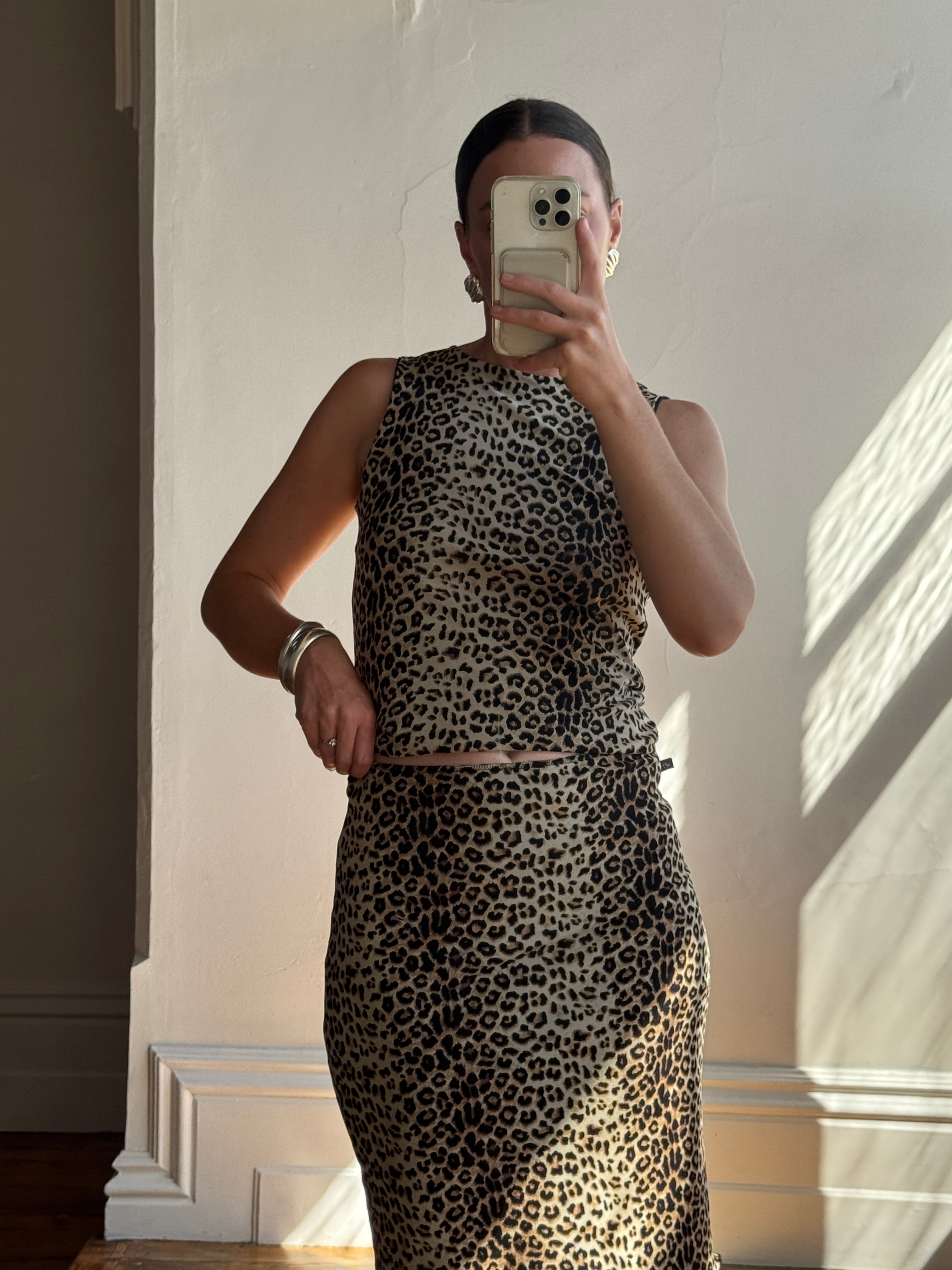 Vintage 90s Leopard Print Lettuce Hem Set