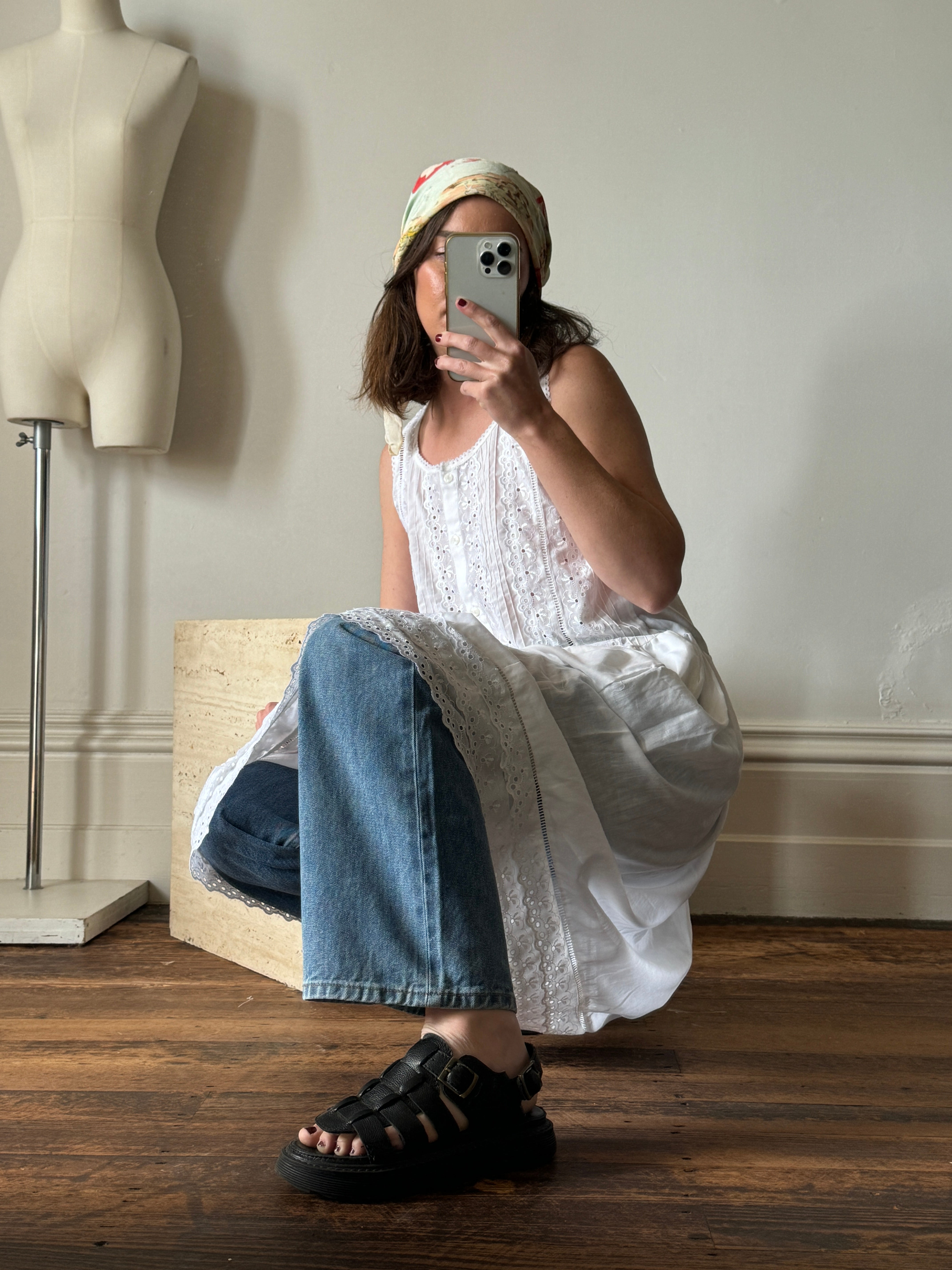 Vintage 90s Cotton Broderie Anglaise Sundress