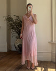 Vintage 90s Bias Beaded Sheer Asymmetrical Slip Dress Baby Pink