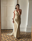 Vintage 90s Gold Shimmer Backless Gown