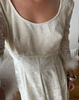 Vintage 90s Italian Velvet Long Sleeve Feather Wedding Gown