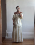 Vintage 80s Drop Waist Satin Jacquard Wedding Dress