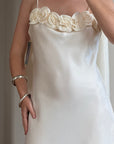 Vintage Y2K Rosette Bridal Slip Dress Champagne Satin