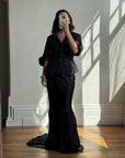 Vintage 90s Pure Silk Fishtail Skirt With Train Noir