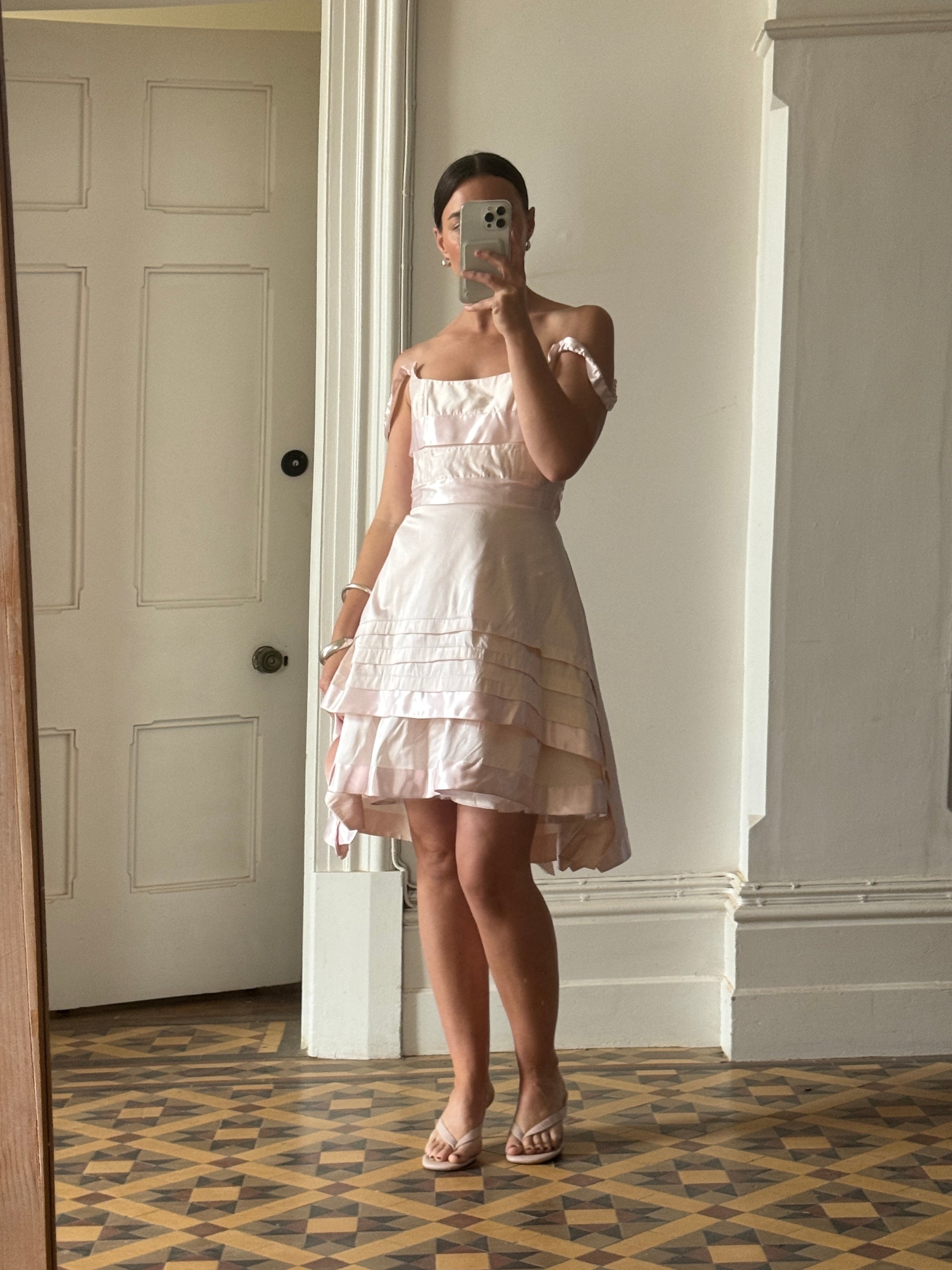 Vintage Y2K Pure Silk Mini Dress With Tie Baby Pink