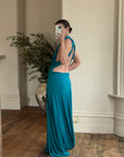 Vintage Y2K Plunging Jersey Multiwear Maxi Dress Teal