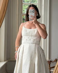 Vintage 90s Crystal Gathered Princess Satin Wedding Gown