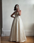 Vintage 90s Silk Satin Scoop Princess Wedding Gown Cream