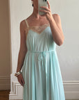 Vintage 50s Aqua Pleated Negligee Slip Cream Lace