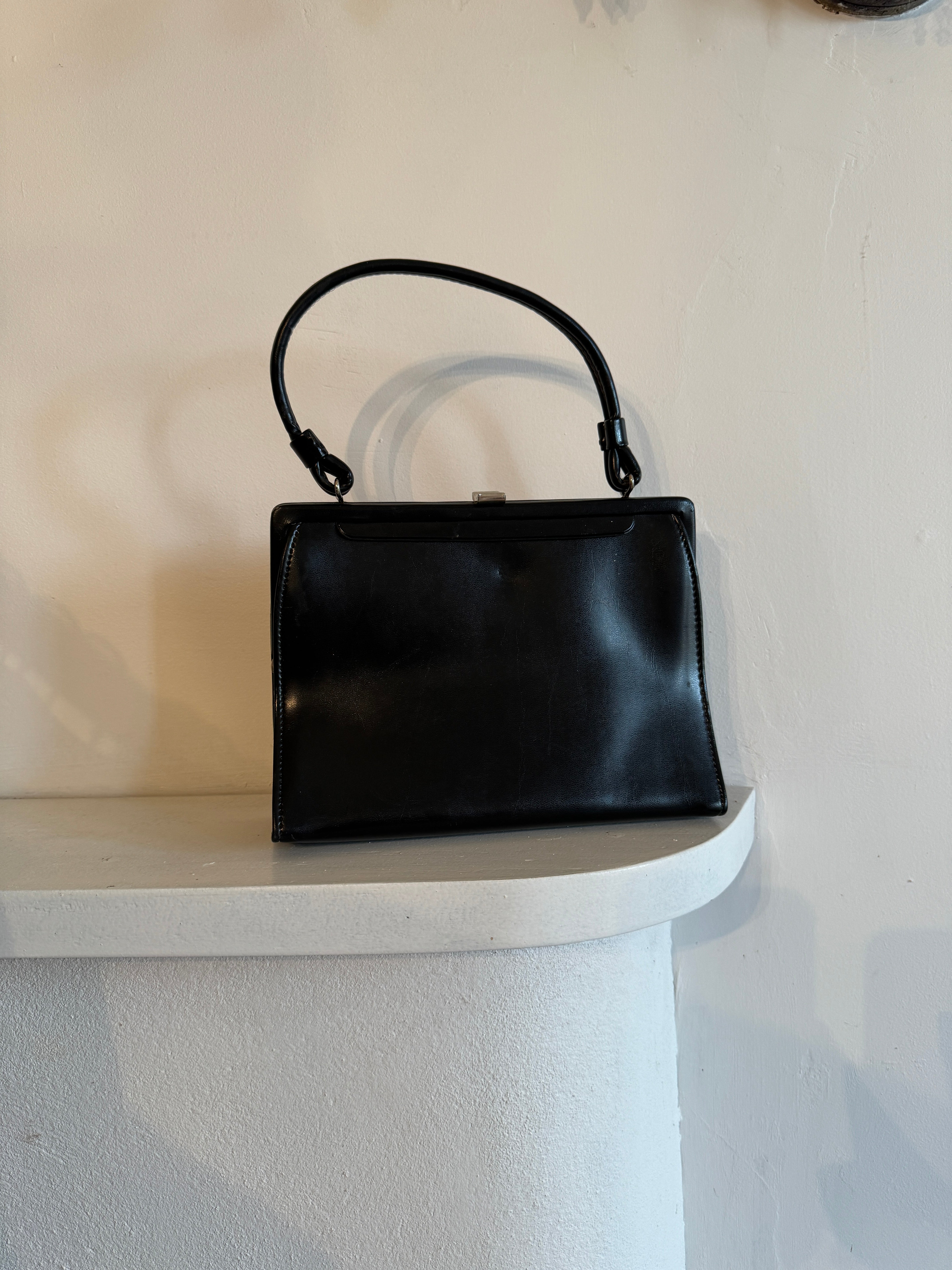 Vintage Black Leather Petite Briefcase Bag