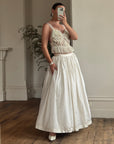 Vintage 90s Two Piece Tulle Beaded Top and Princess Silk Satin Skirt