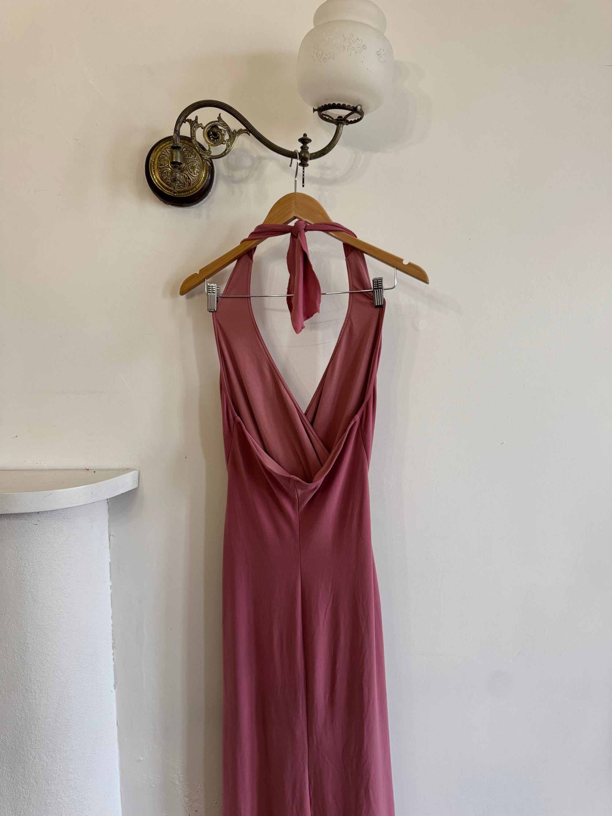 Vintage Y2K Australian Made Dusty Pink Jersey Dress With Silver Buckle