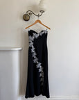 Vintage 90s Black Mermaid Dress with White Organza Flower Applique