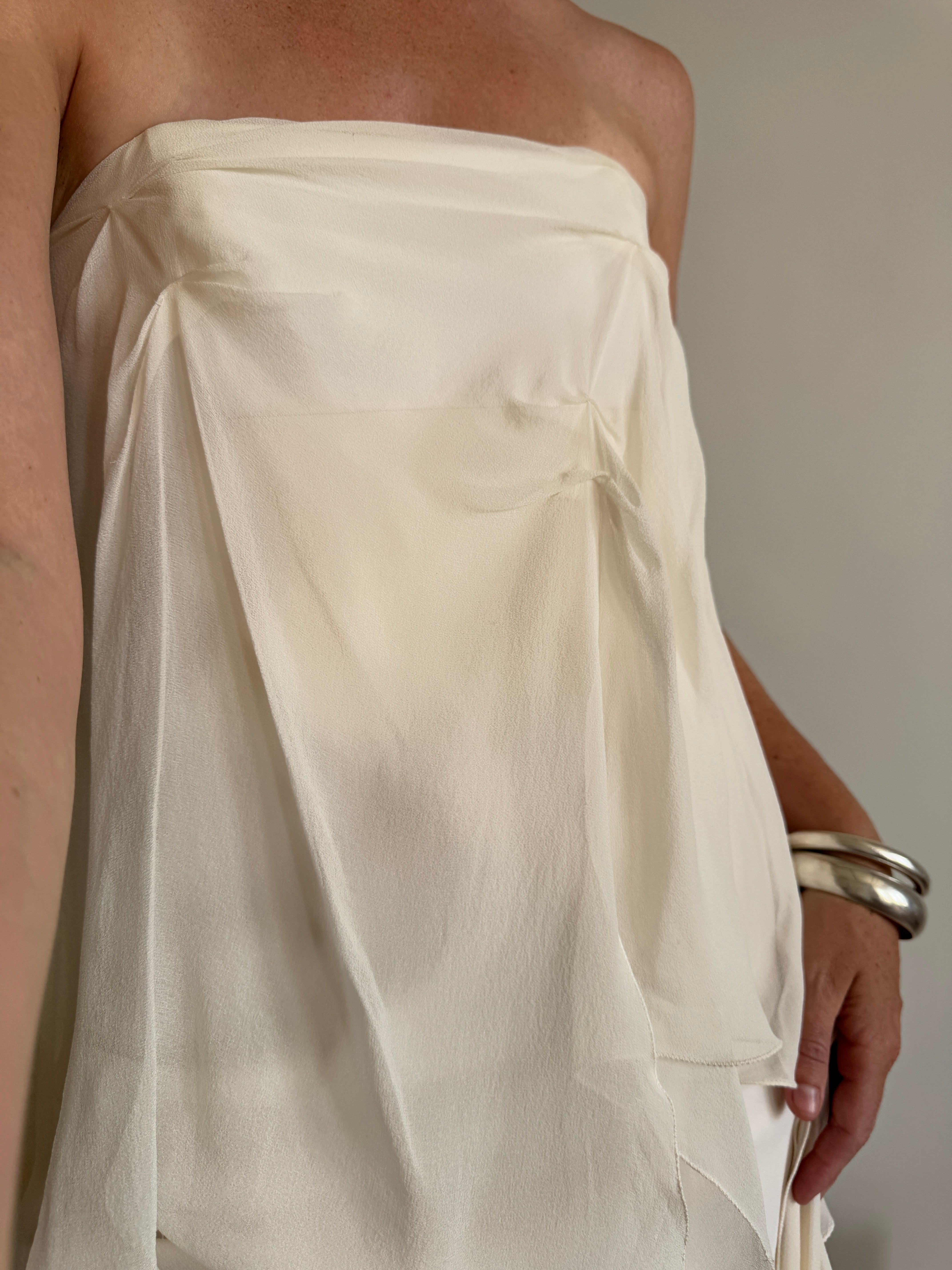 Vintage Y2K Strapless Pure Silk Fairy Dress Creme