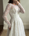 Vintage 50s Long Sleeved Princess Lace Bridal Gown