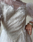 Vintage 70s Puff Sleeve Organza Ruffle Wedding Gown