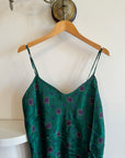 Vintage Emerald Green and Purple Jacquard Satin Slip Mini