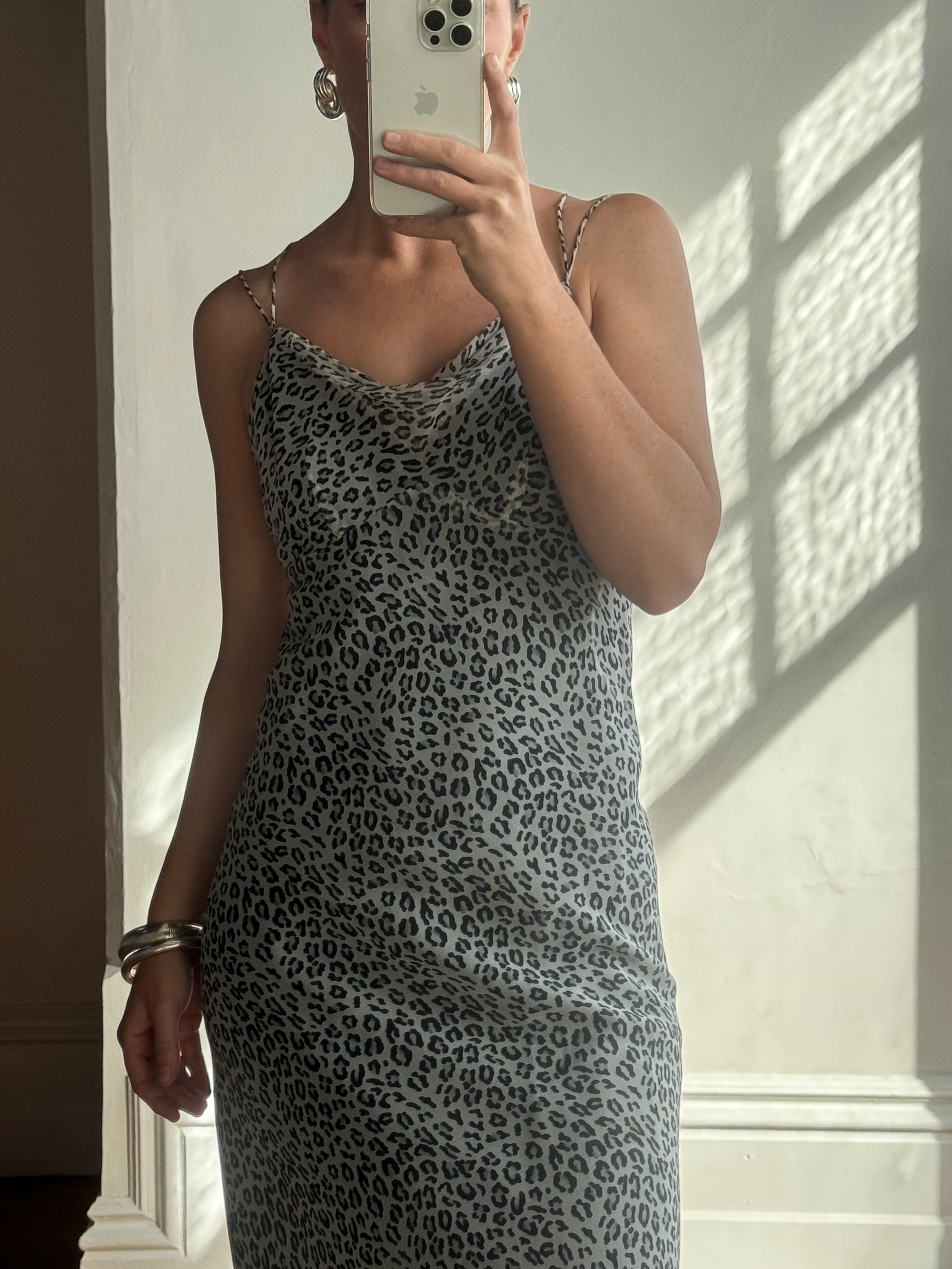 Vintage 90s Australian Made Cowl Neck Slip Dress Cool Leopard