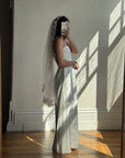 Vintage 90s Ivory Strapless Wedding Dress with Chiffon High Split
