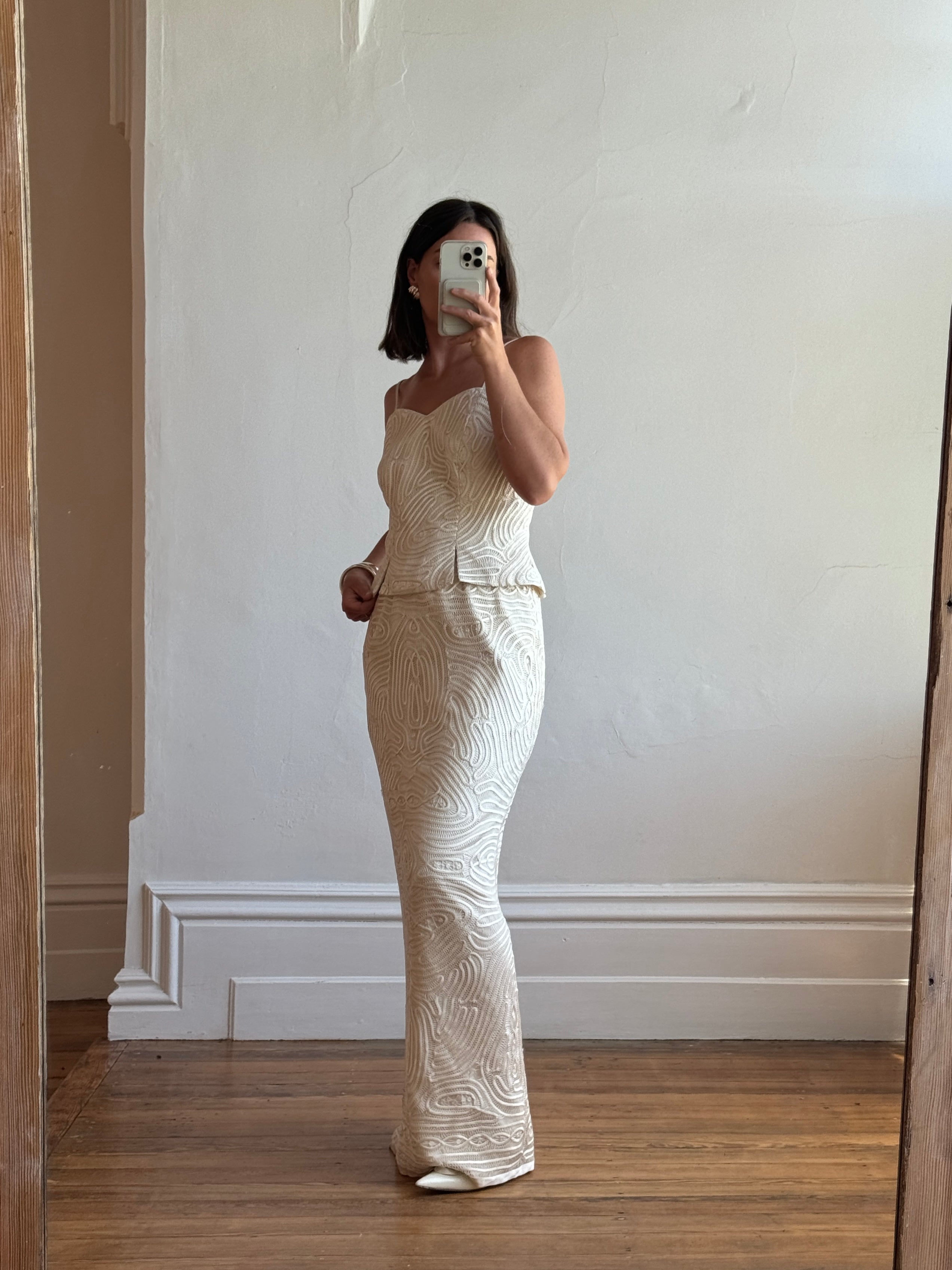 Vintage 90s Pure Silk Guipure Lace 2-Piece Bridal Set