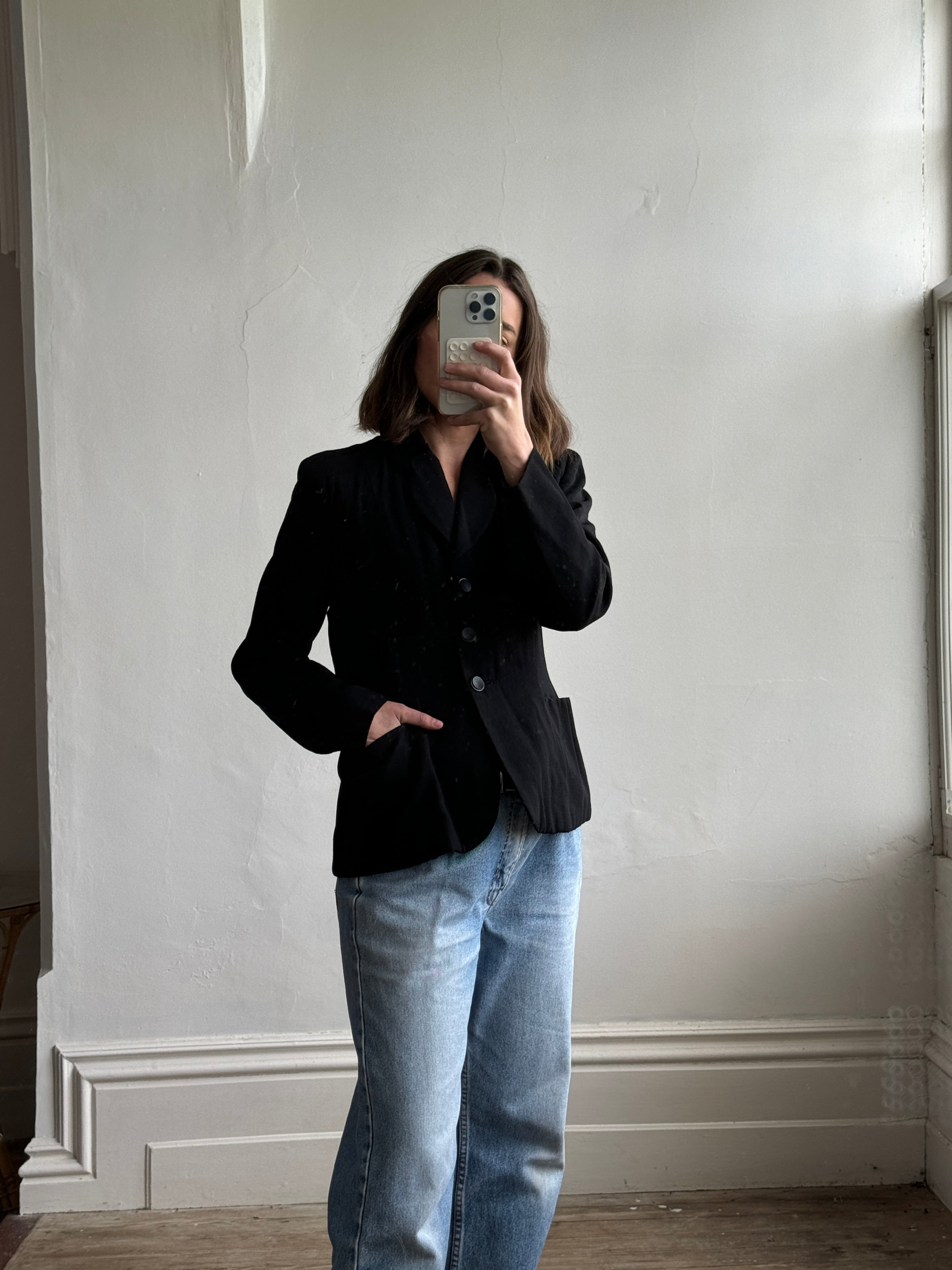 Vintage 90s Wool Fitted Jacket Black