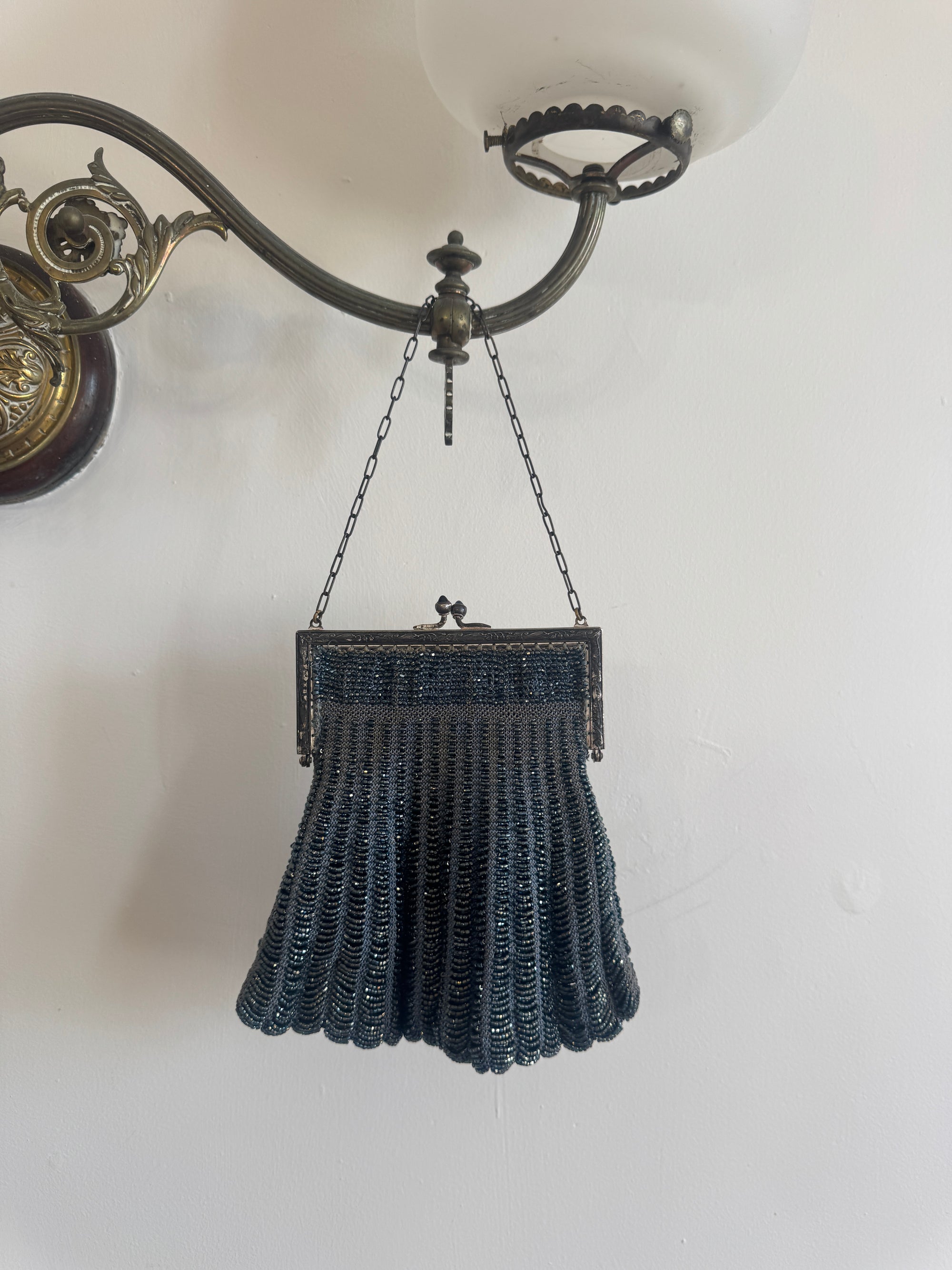 Antique 1920s Beaded Art Deco Evening Bag Navy