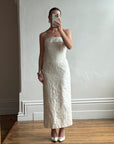 Vintage 90s Pure Silk Jacquard Strapless Bridal Midi