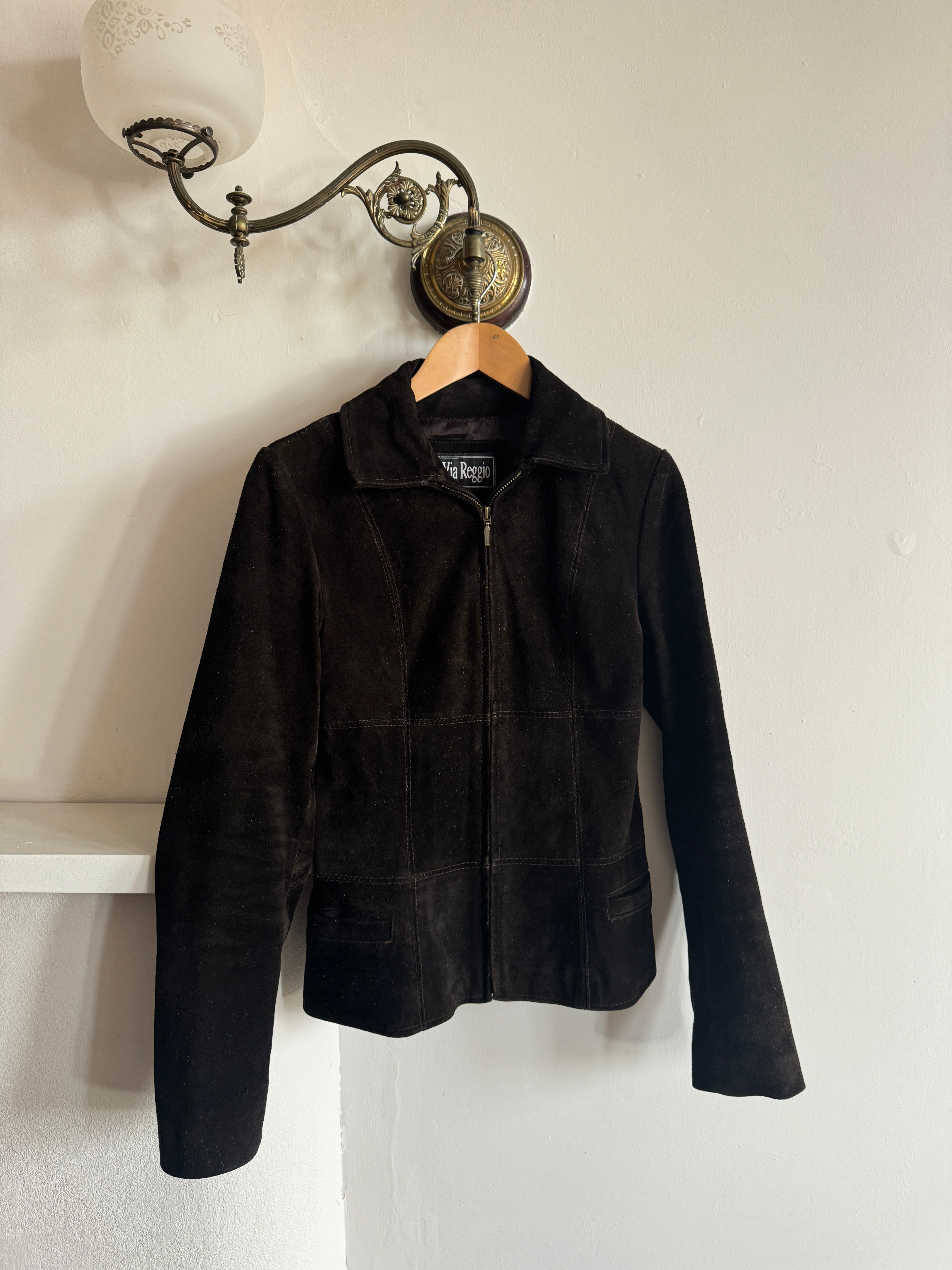 Vintage 90s Patchwork Suede Leather Jacket Deep Brown