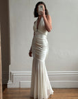 Vintage Y2K USA Made Mermaid Satin Fluted Dress Ivory
