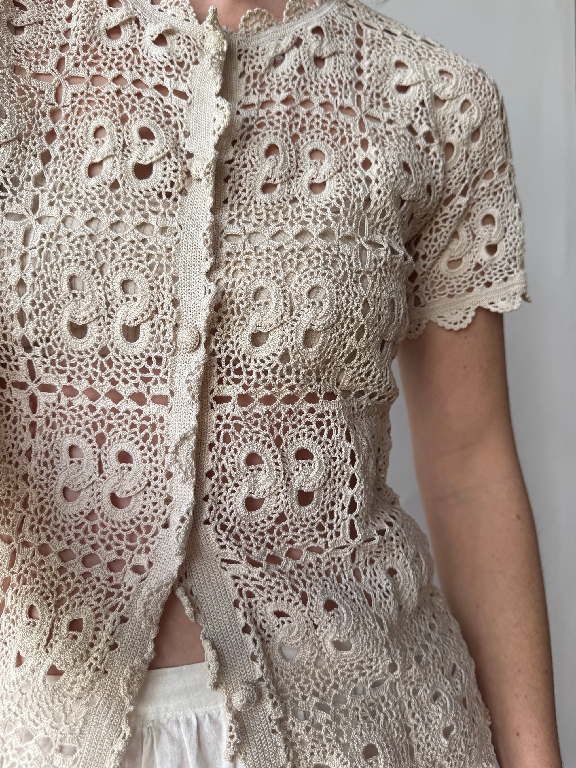 Vintage 70s Crochet Button Up Top