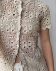 Vintage 70s Crochet Button Up Top