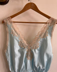 Vintage 80s Baby Blue and Creme Satin Bodysuit