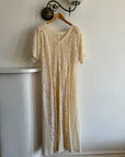 Vintage 80s Creme Pleated Lace Tee Dress