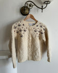 Vintage Pure Wool Embroidered Floral Cardigan Creme
