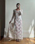 Vintage 60s Guipure Lace Long Sleeve Wedding Gown with Train