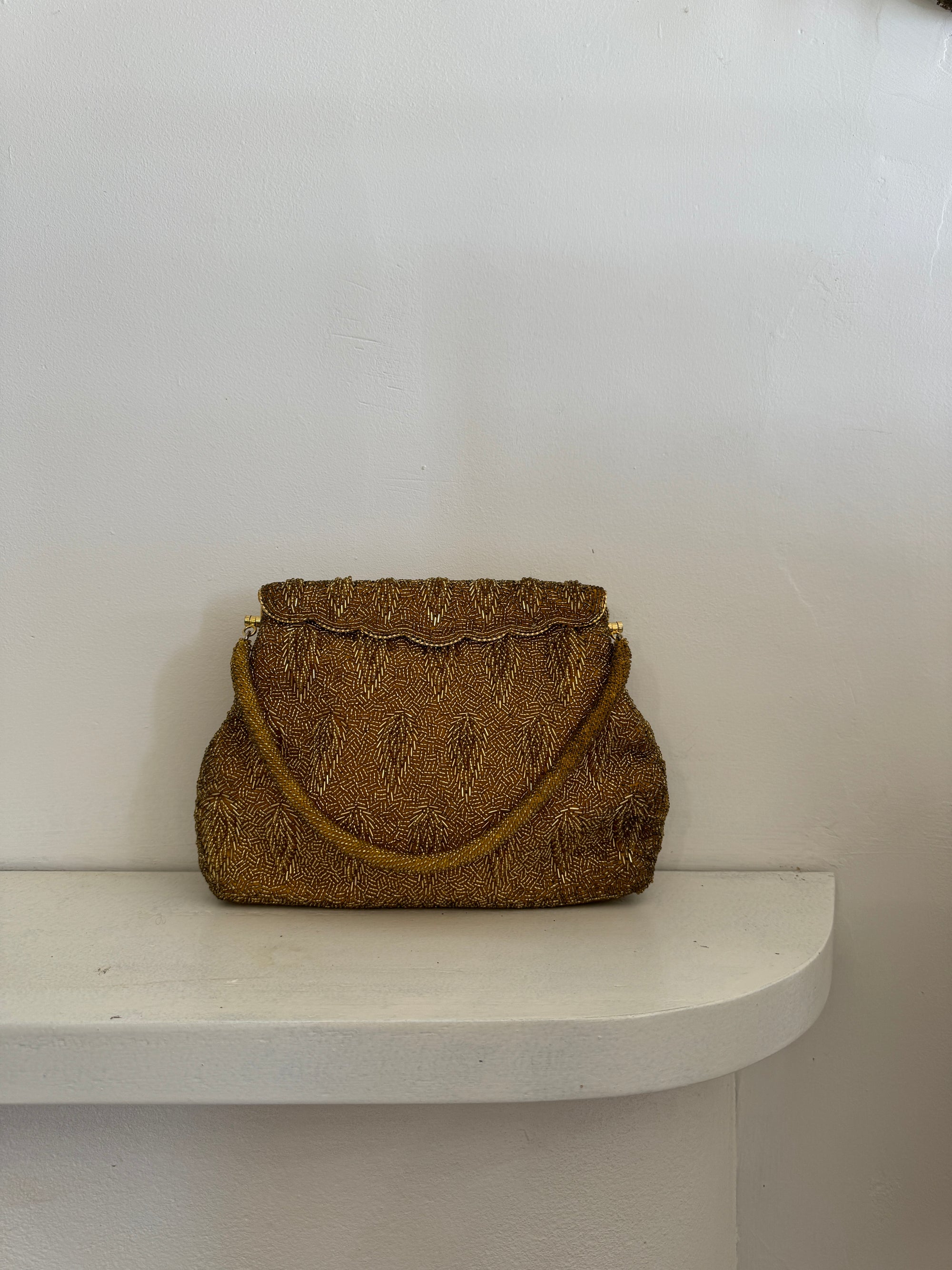 Vintage Golden Beaded Leaf Evening Purse