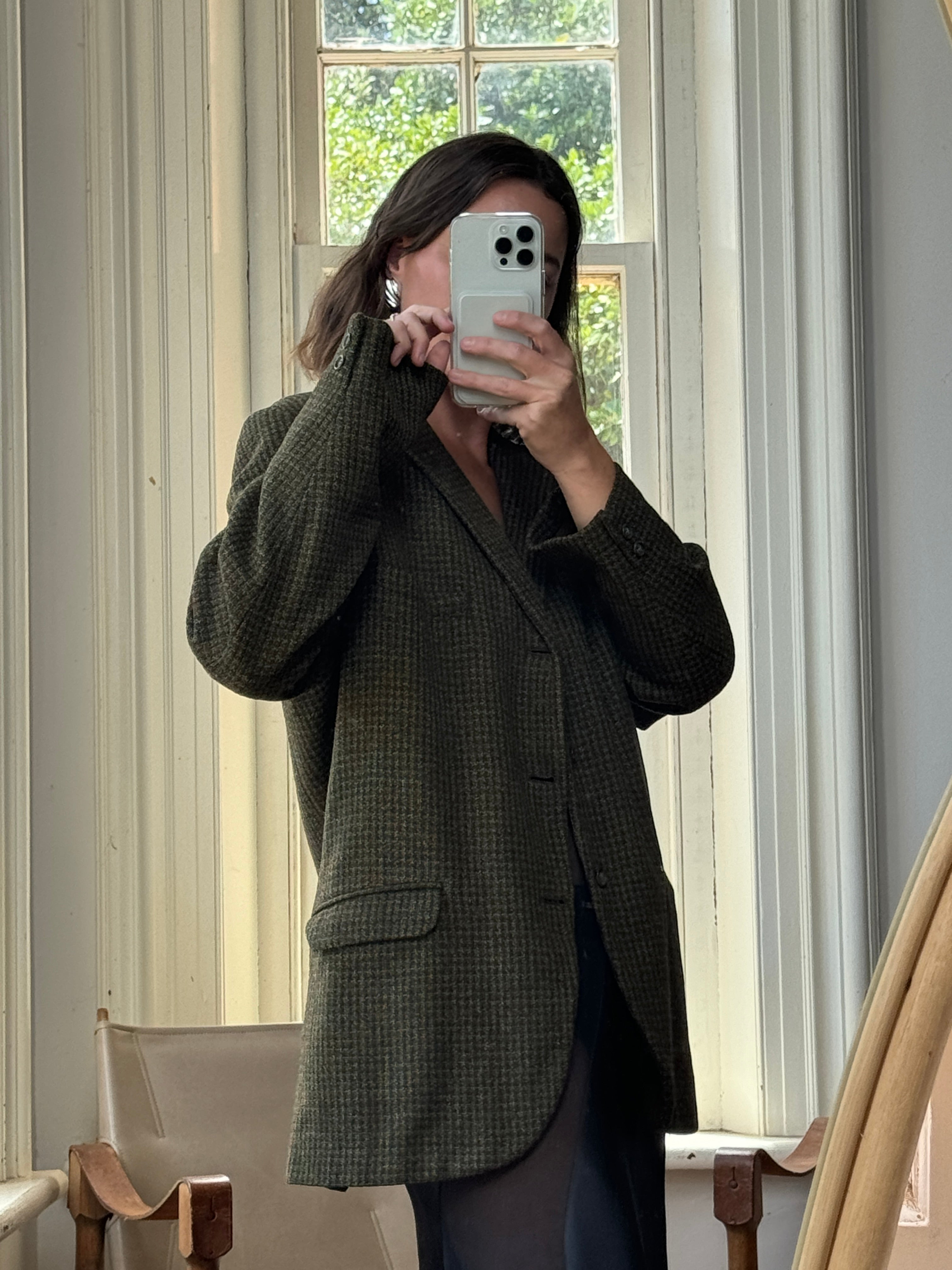 Vintage 50s Pure Wool Olive Herringbone Blazer