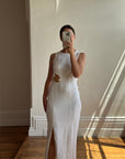 Vintage 90s Body Con Ivory Dress with Gold Hardware